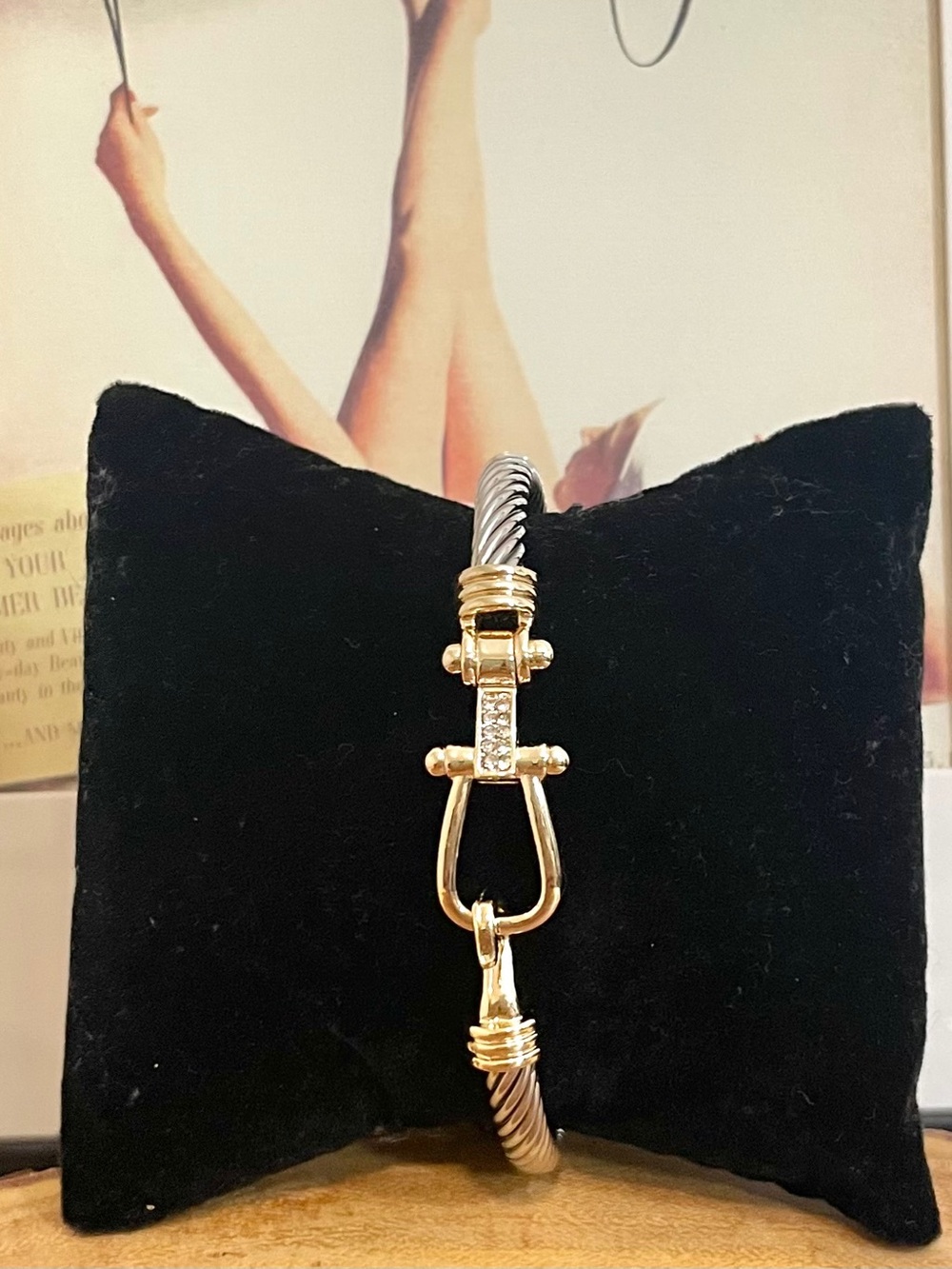 Two Tone Horsebit Designer Inspired Cable Open Bangle Bracelet NWOT